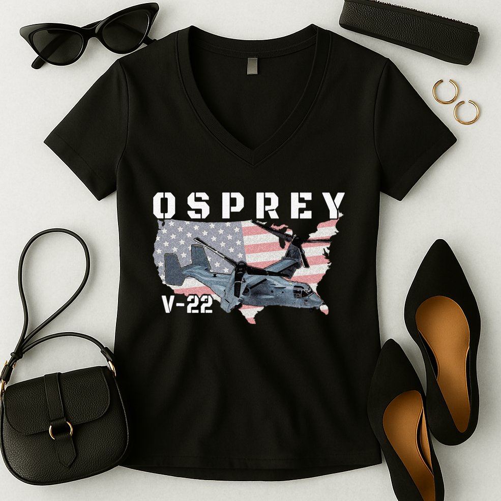 V 22 Osprey Tiltrotor Military Aircraft Helicopter MV 22 Women's V-Neck T-Shirt