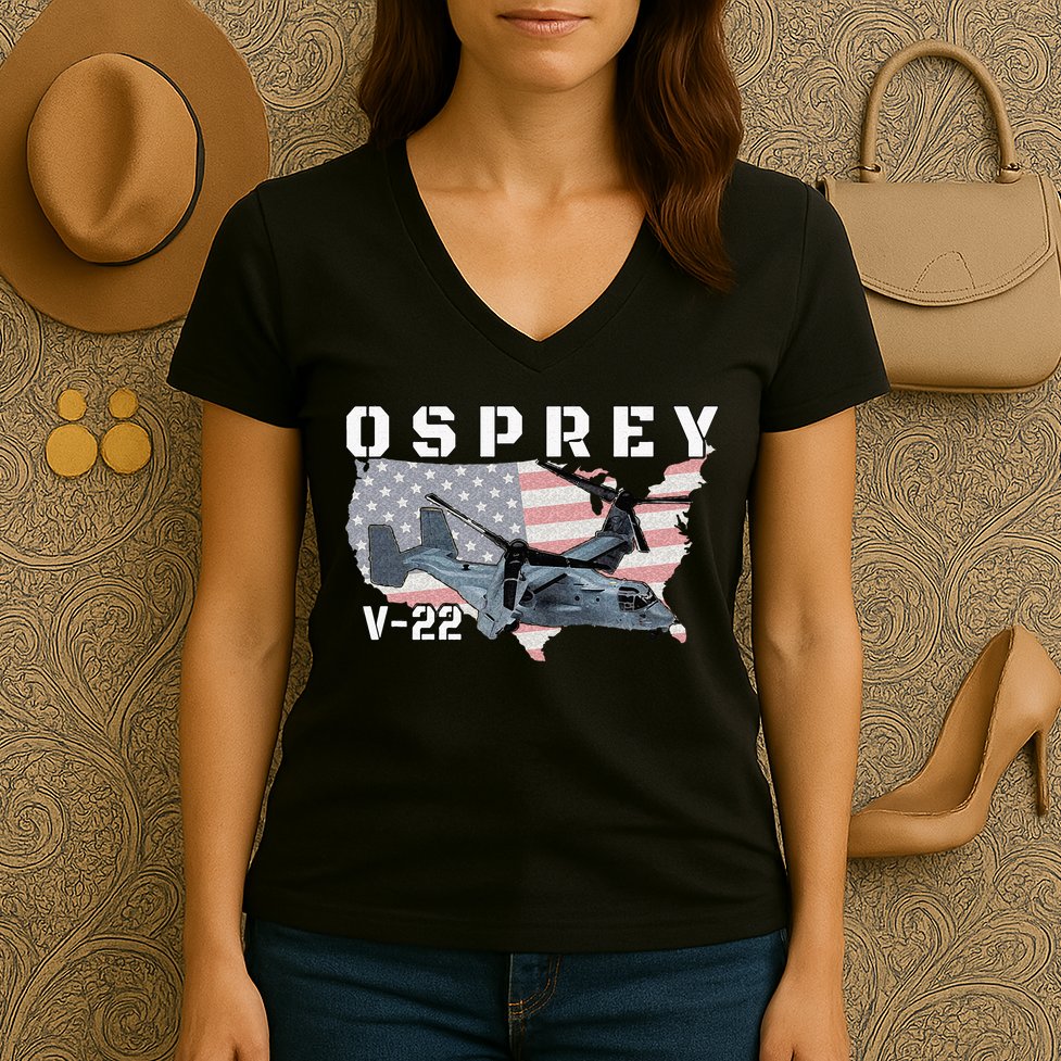V 22 Osprey Tiltrotor Military Aircraft Helicopter MV 22 Women's V-Neck T-Shirt