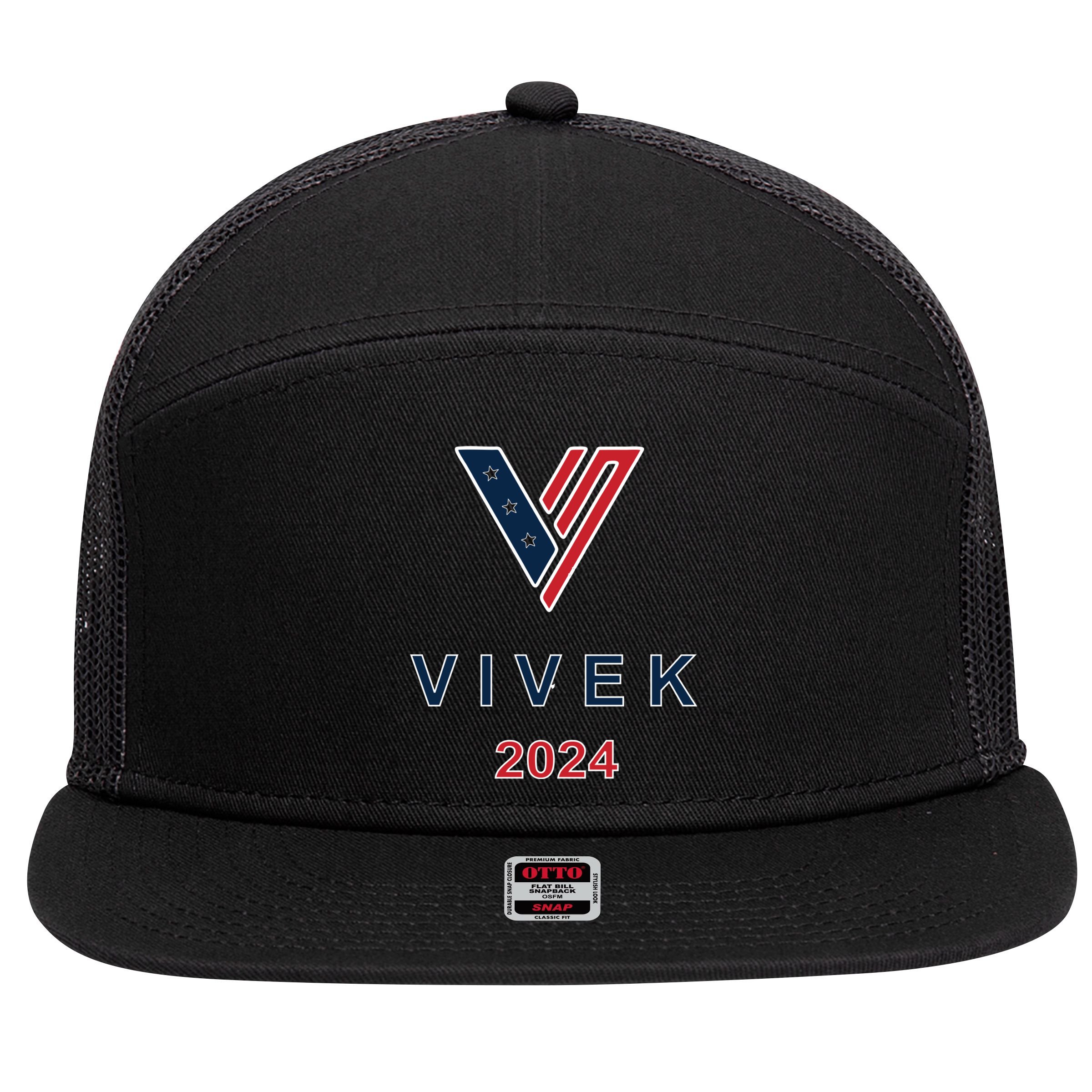 Vivek 2024 Pocket Print Logo 7 Panel Mesh Trucker Snapback Hat
