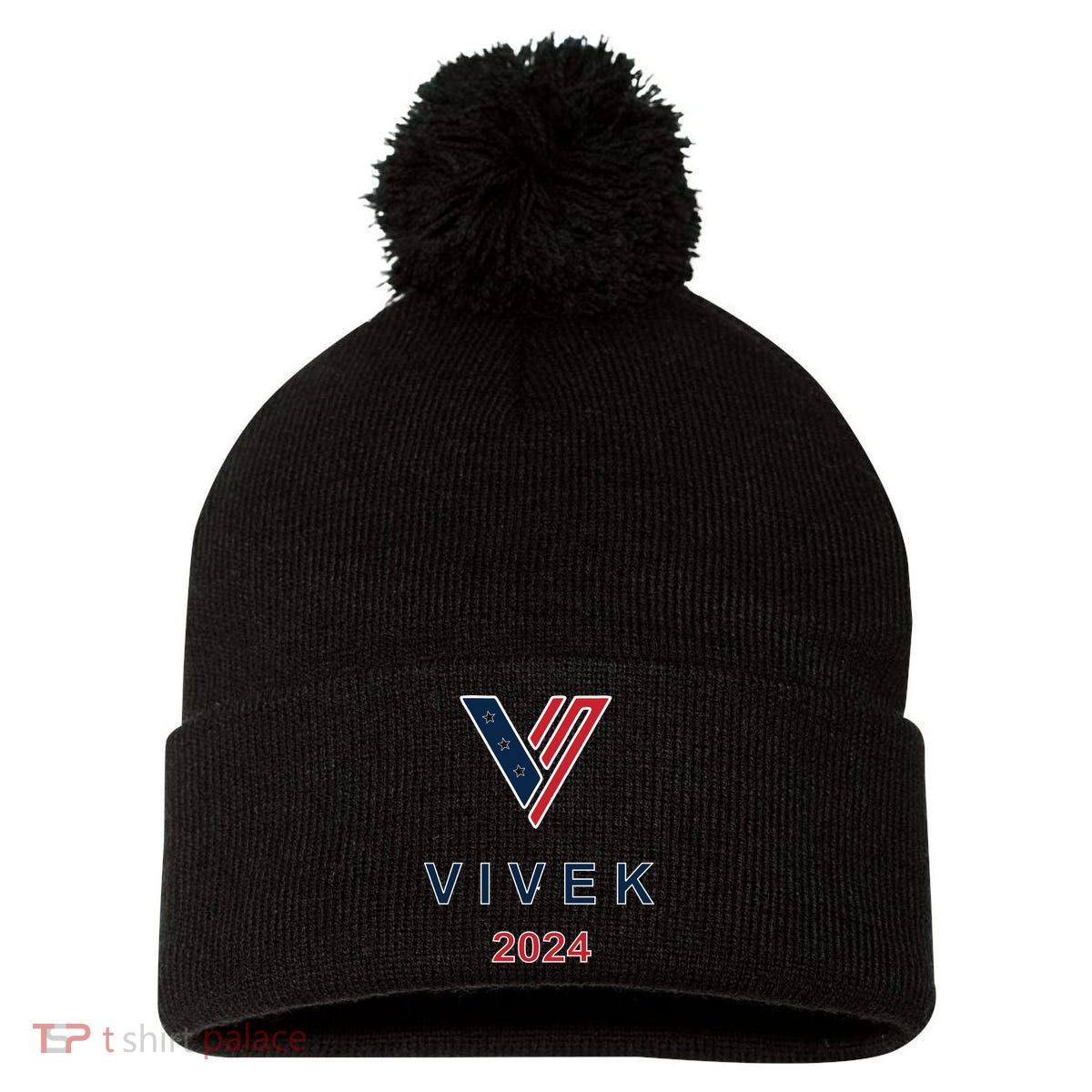 Vivek 2024 Pocket Print Logo Pom Pom 12in Knit Beanie