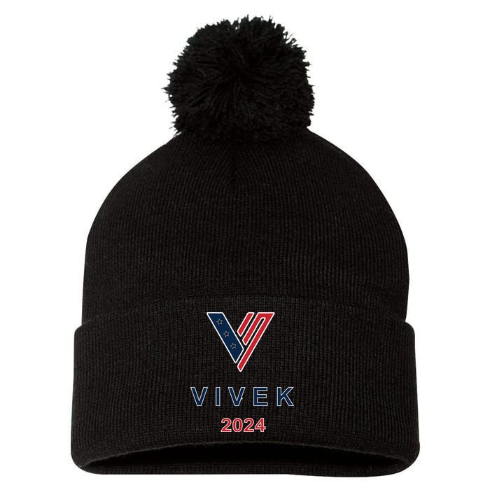 Vivek 2024 Pocket Print Logo Pom Pom 12in Knit Beanie