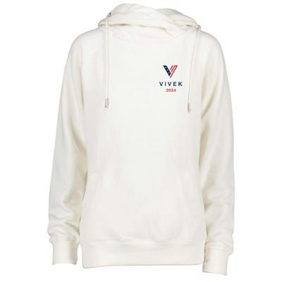 Vivek 2024 Pocket Print Logo Womens Funnel Neck Pullover Hood