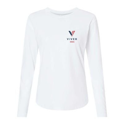 Vivek 2024 Pocket Print Logo Womens Cotton Relaxed Long Sleeve T-Shirt