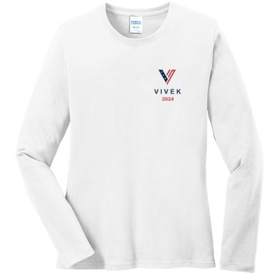 Vivek 2024 Pocket Print Logo Ladies Long Sleeve Shirt