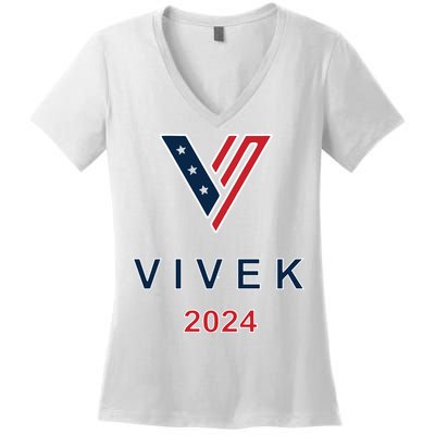 Vivek 2024 Pocket Print Logo Women's V-Neck T-Shirt