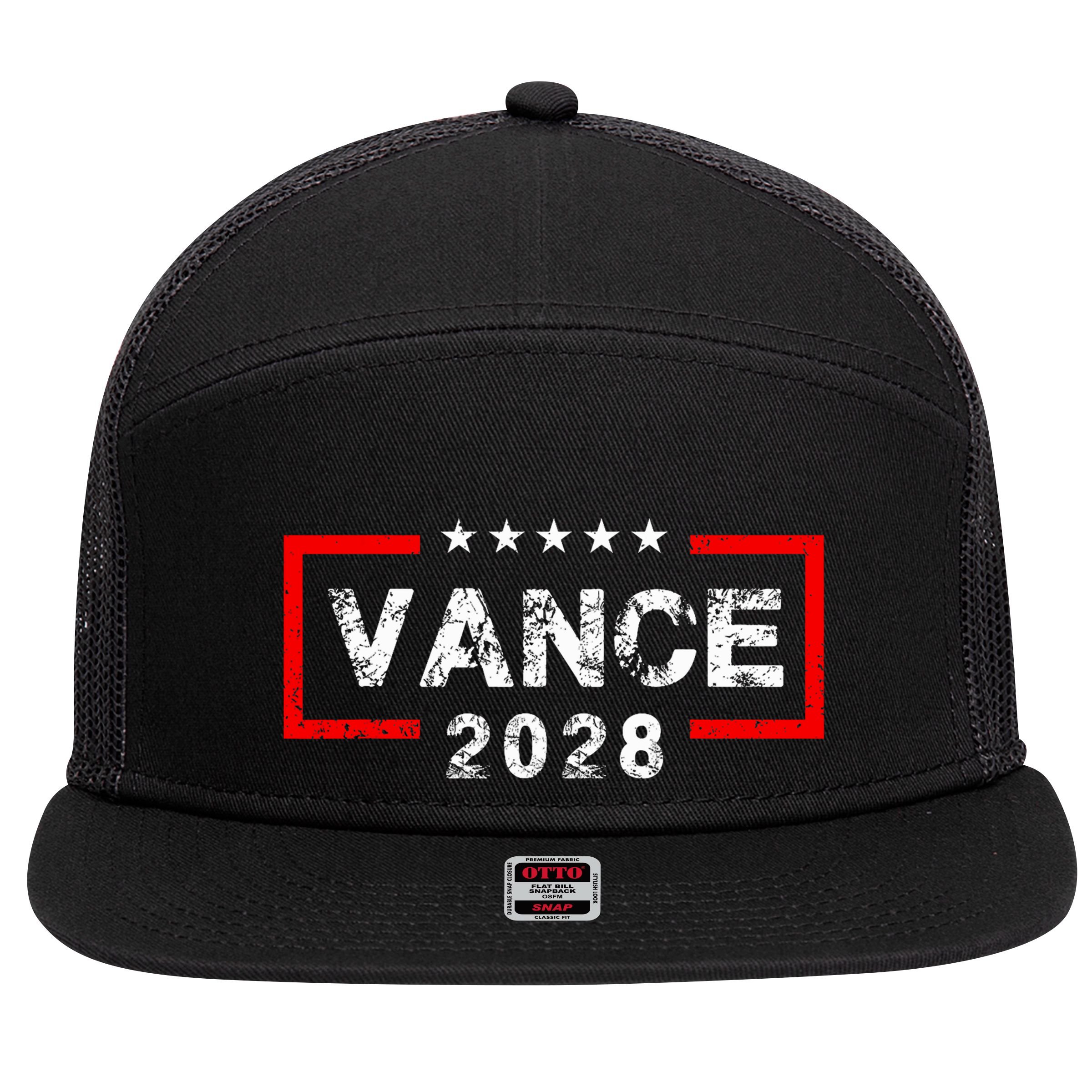 Vance 2028 President Election Campaign Us Flag 7 Panel Mesh Trucker Snapback Hat
