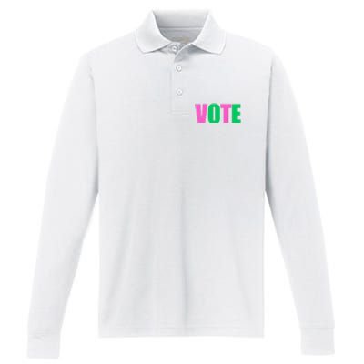 Vote 2024 Sorority Sorors Vote And Green Paraphernalia Performance Long Sleeve Polo