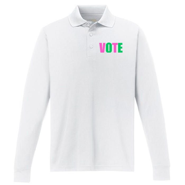 Vote 2024 Sorority Sorors Vote And Green Paraphernalia Performance Long Sleeve Polo