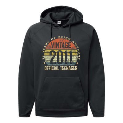 Vintage 2011 Teenager 13th Birthday Gifts 13 Yr Old Performance Fleece Hoodie