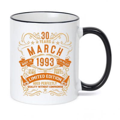 Vintage 30th Birthday March 1993 Birthday 11oz Black Color Changing Mug