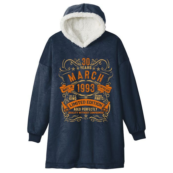 Vintage 30th Birthday March 1993 Birthday Hooded Wearable Blanket