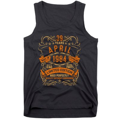 Vintage 39th Birthday April 1984 Birthday Tank Top