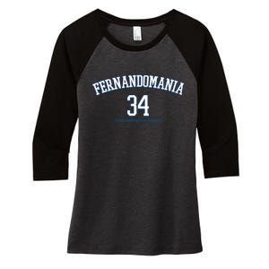 Valenzuela 34 Los Angeles Fernandomania Legend Women's Tri-Blend 3/4-Sleeve Raglan Shirt