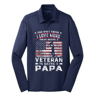 Veteran 365 Papa Veteran Fathers Day Gift Silk Touch Performance Long Sleeve Polo