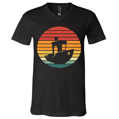 Vintage 3d Printing Benchy Sunset For 3d Printer Maker V-Neck T-Shirt