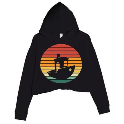 Vintage 3d Printing Benchy Sunset For 3d Printer Maker Crop Fleece Hoodie