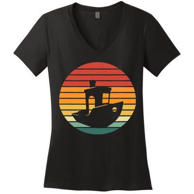Vintage 3d Printing Benchy Sunset For 3d Printer Maker Women's V-Neck T-Shirt