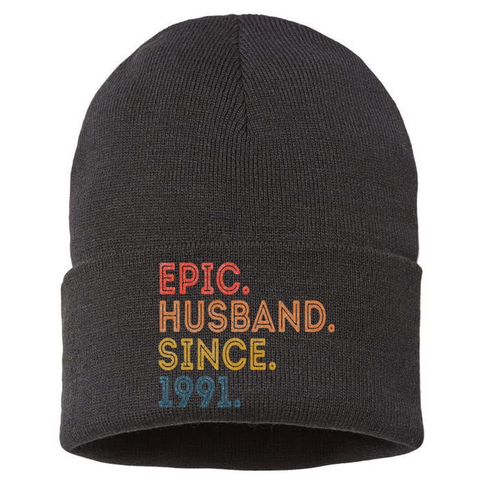 Vintage 32-Year Wedding Anniversary Epic Husband Since 1991 Sustainable Knit Beanie