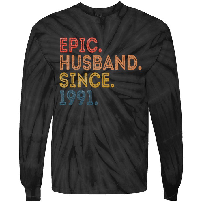 Vintage 32-Year Wedding Anniversary Epic Husband Since 1991 Tie-Dye Long Sleeve Shirt