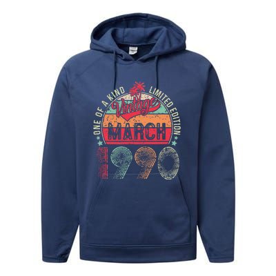 Vintage 33 Year Old March 1990 Limited Edition 33rd Birthday Performance Fleece Hoodie