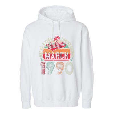 Vintage 33 Year Old March 1990 Limited Edition 33rd Birthday Garment-Dyed Fleece Hoodie