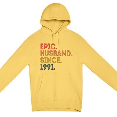 Vintage 32 Year Wedding Anniversary Epic Husband Since 1991 Premium Pullover Hoodie