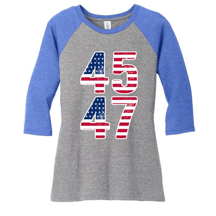 Vintage 45 47 Squared Trump 2024 Election Gift Gift Women's Tri-Blend 3/4-Sleeve Raglan Shirt