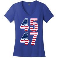 Vintage 45 47 Squared Trump 2024 Election Gift Gift Women's V-Neck T-Shirt