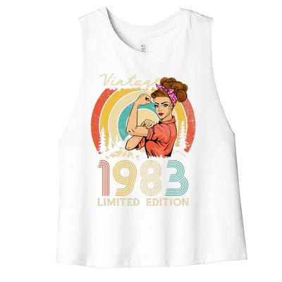 Vintage 40th Birthday Gift Ideas For Women, Best Of 1983 Women's Racerback Cropped Tank