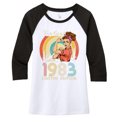 Vintage 40th Birthday Gift Ideas For Women, Best Of 1983 Women's Tri-Blend 3/4-Sleeve Raglan Shirt