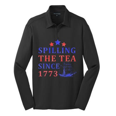 Vintage 4Th July Spilling the Tea Since 1773 Fourth of July Silk Touch Performance Long Sleeve Polo