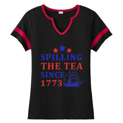 Vintage 4Th July Spilling the Tea Since 1773 Fourth of July Ladies Halftime Notch Neck Tee