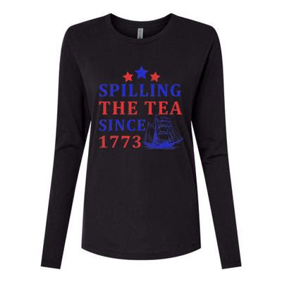 Vintage 4Th July Spilling the Tea Since 1773 Fourth of July Womens Cotton Relaxed Long Sleeve T-Shirt