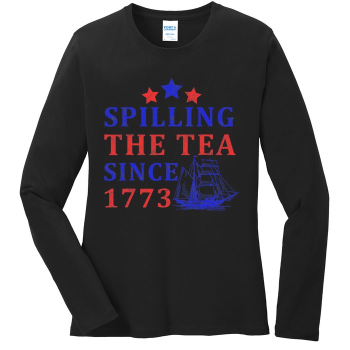 Vintage 4Th July Spilling the Tea Since 1773 Fourth of July Ladies Long Sleeve Shirt