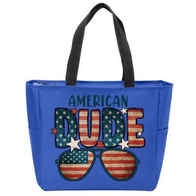 Vintage 4th Of July Usa Flag American Dude Sun Glasses Gift Zip Tote Bag