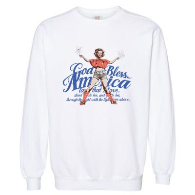 Vintage 4th Of July Pinup God Bless America Garment-Dyed Sweatshirt