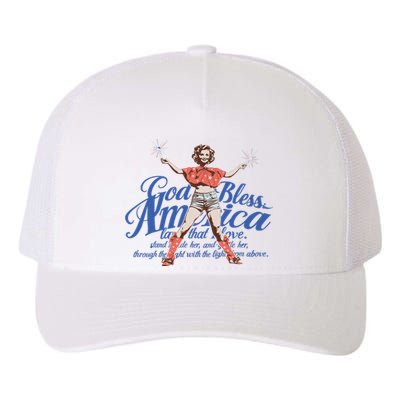 Vintage 4th Of July Pinup God Bless America Yupoong Adult 5-Panel Trucker Hat