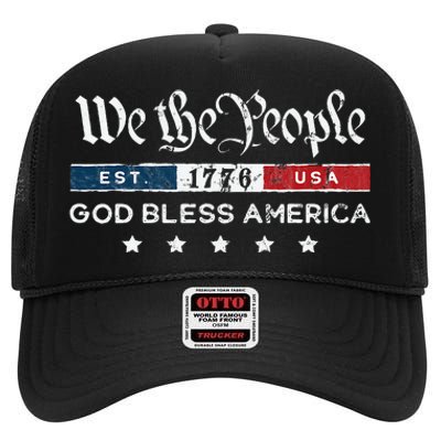 Vintage 4th Of July We The People Usa God High Crown Mesh Back Trucker Hat