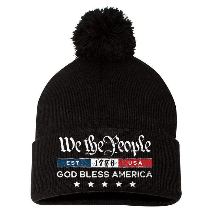 Vintage 4th Of July We The People Usa God Pom Pom 12in Knit Beanie