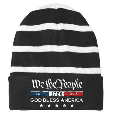 Vintage 4th Of July We The People Usa God Striped Beanie with Solid Band