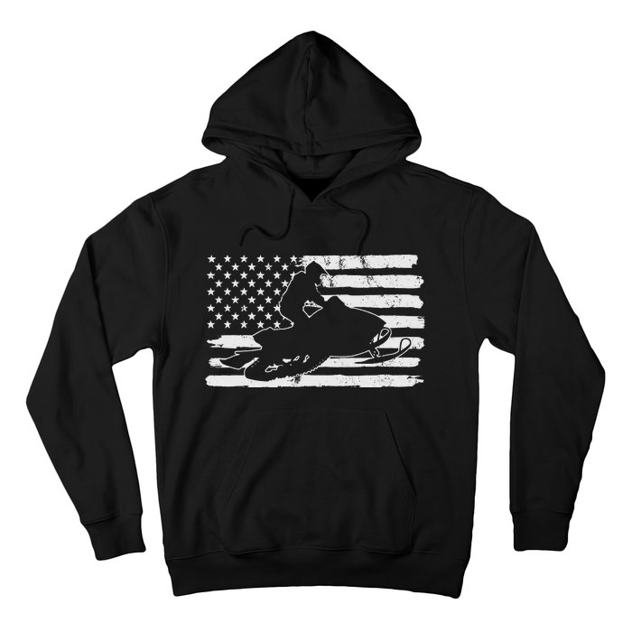 Vintage 4th Of July USA Flag Snowmobile Snow Mobile Hoodie