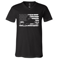 Vintage 4th Of July USA Flag Snowmobile Snow Mobile V-Neck T-Shirt