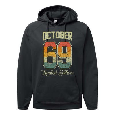 Vintage 52nd Birthday October 1969 Sports Jersey Performance Fleece Hoodie