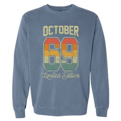 Vintage 52nd Birthday October 1969 Sports Jersey Garment-Dyed Sweatshirt