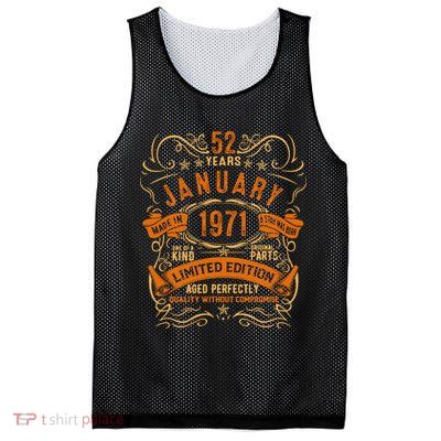 Vintage 52th Birthday January 1971 Birthday Mesh Reversible Basketball Jersey Tank