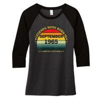 Vintage 59th Birthday Legends Were Born In September 1965 Women's Tri-Blend 3/4-Sleeve Raglan Shirt