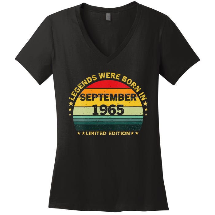 Vintage 59th Birthday Legends Were Born In September 1965 Women's V-Neck T-Shirt