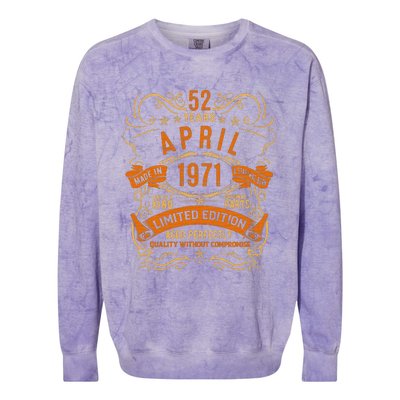 Vintage 52th Birthday April 1971 Birthday Colorblast Crewneck Sweatshirt