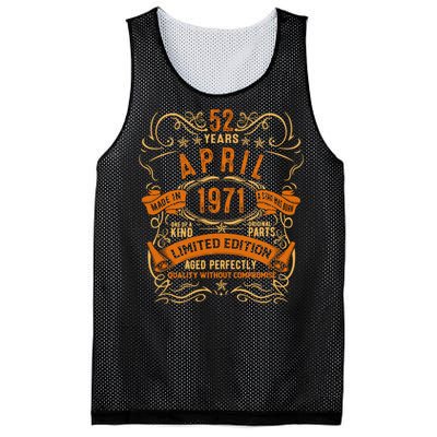 Vintage 52th Birthday April 1971 Birthday Mesh Reversible Basketball Jersey Tank