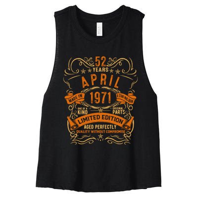 Vintage 52th Birthday April 1971 Birthday Women's Racerback Cropped Tank